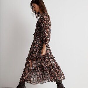 Madewell Black Floral Ruffled Tiered Maxi Dress